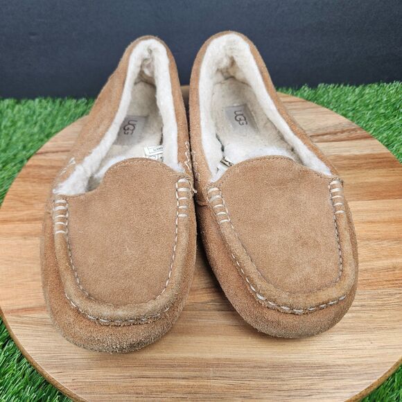 UGG Shoes Womens Size 8 Brown Ansley Suede Shearling Moccasin Slippers Slip On - Picture 6 of 11
